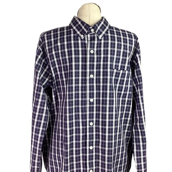 Duluth Trading Co Shirt Mens L Tall Blue Plaid Magnet Wrinkle Fighter Magnaready - Picture 2 of 9